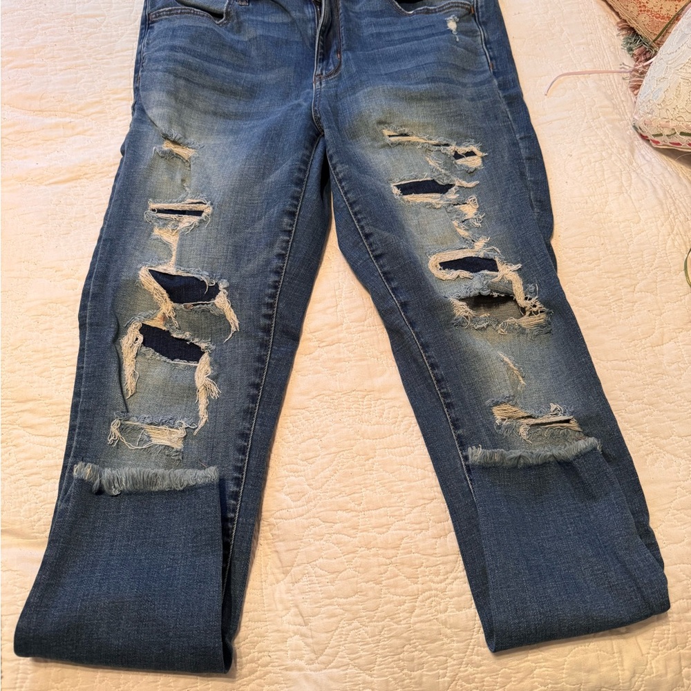 American Eagle Outfitters - Super Stretch- High Rise -Ripped Blue Ankle Jeggings